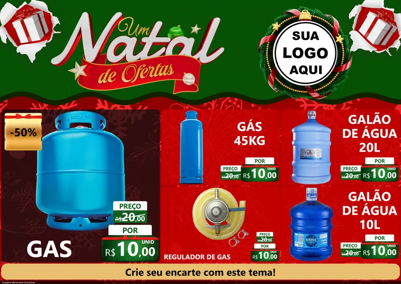 Modelo de Encarte para Encarte A4 Horizontal com o tema Um Natal de Ofertas para Água e gás