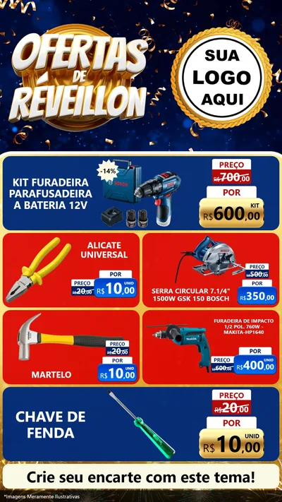 Modelo de TV para TV Vertical com o tema Ofertas de Réveillon para Maquinas e Ferramentas