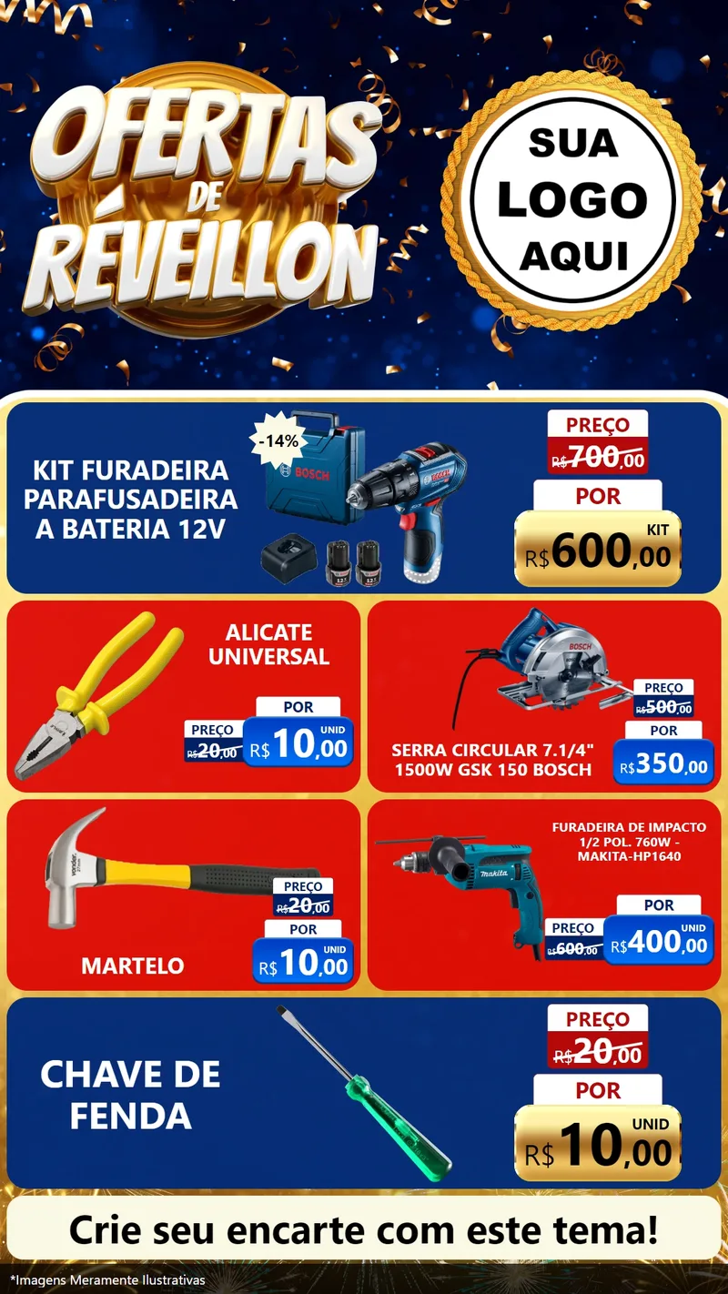 Modelo de TV para TV Vertical com o tema Ofertas de Réveillon para Maquinas e Ferramentas