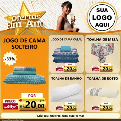 Modelo de Rede Social para Feed Facebook com o tema Ofertas Fim de Ano para Cama, Mesa e Banho