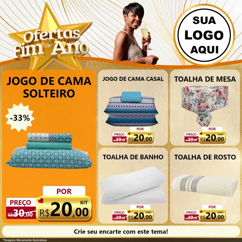 Modelo de Rede Social para Feed Facebook com o tema Ofertas Fim de Ano para Cama, Mesa e Banho