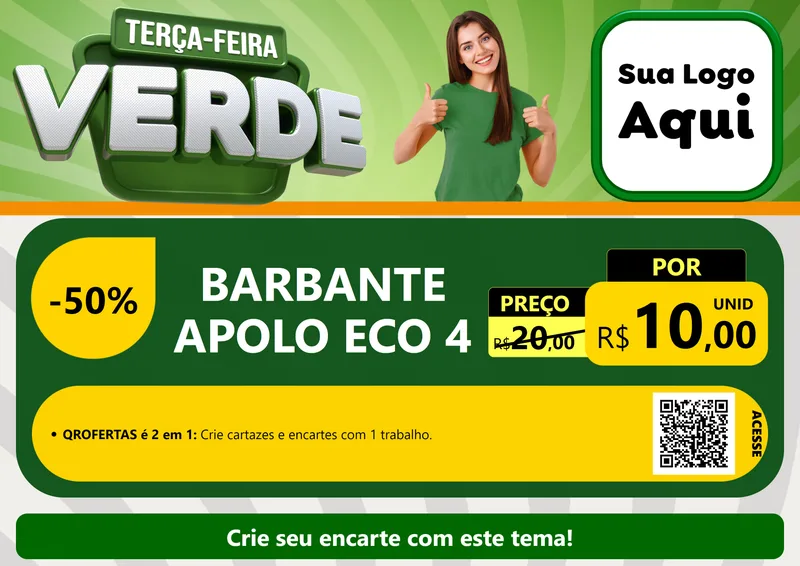 Modelo de Cartaz para Cartaz A4 Horizontal com o tema Terça - Feira Verde para Armarinho e Aviamentos