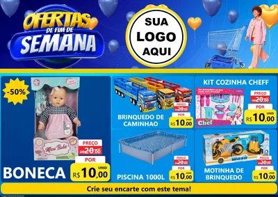 Modelo de Encarte para Encarte A4 Horizontal com o tema Ofertas de Fim de Semana para Brinquedos