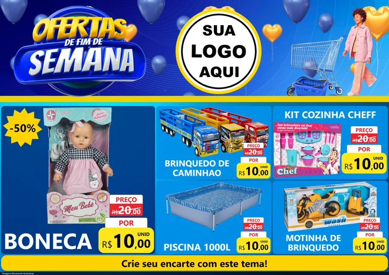 Modelo de Encarte para Encarte A4 Horizontal com o tema Ofertas de Fim de Semana para Brinquedos