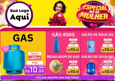 Modelo de Encarte para Encarte A4 Horizontal com o tema Especial Dia da Mulher para Água e gás
