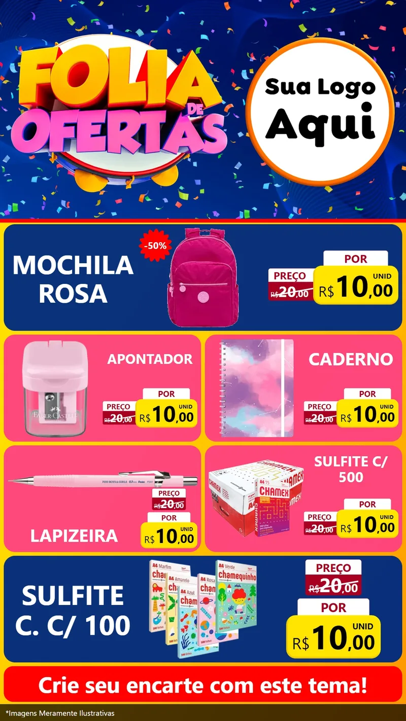 Modelo de TV para TV Vertical com o tema Folia de Ofertas para Papelaria