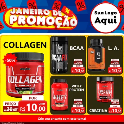 Modelo de Rede Social para Feed Facebook com o tema Janeiro de Promoção para Suplementos alimentares