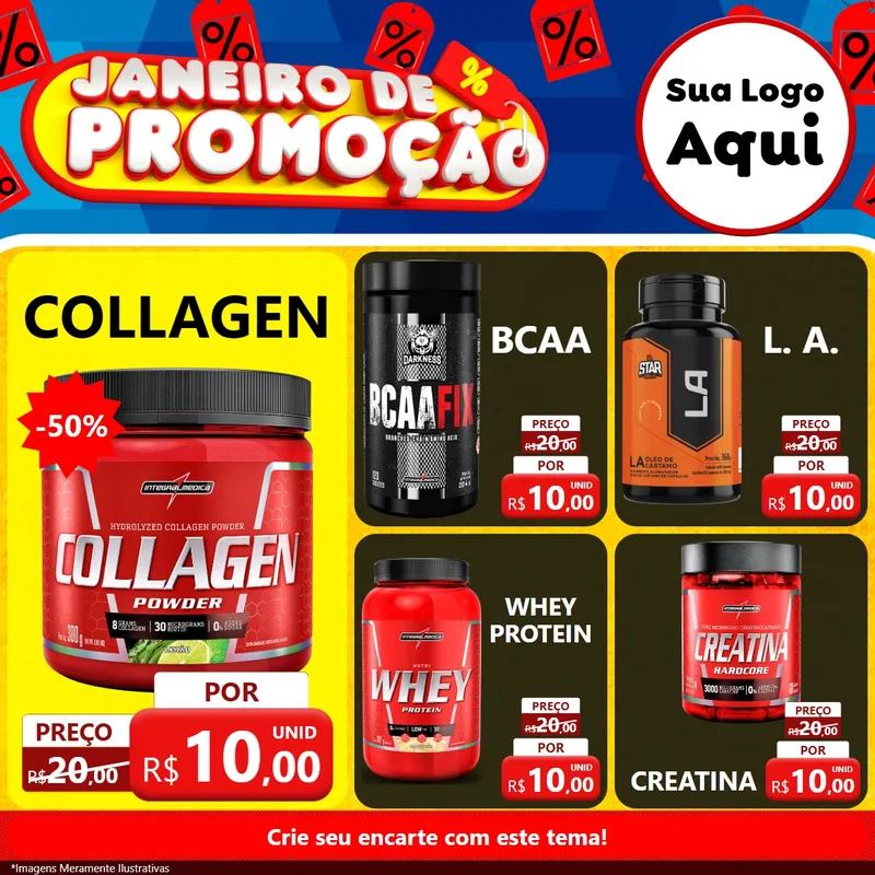 Modelo de Rede Social para Feed Facebook com o tema Janeiro de Promoção para Suplementos alimentares