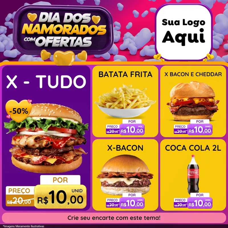 Modelo de Rede Social para Feed Facebook com o tema Dia Dos Namorados Com Ofertas para Hamburgueria