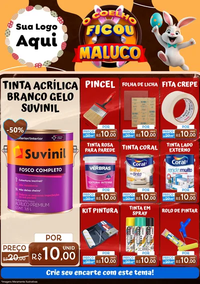 Modelo de Encarte para Encarte A4 Vertical com o tema O Coelho Ficou Maluco - Páscoa para Tintas e Ferramentas
