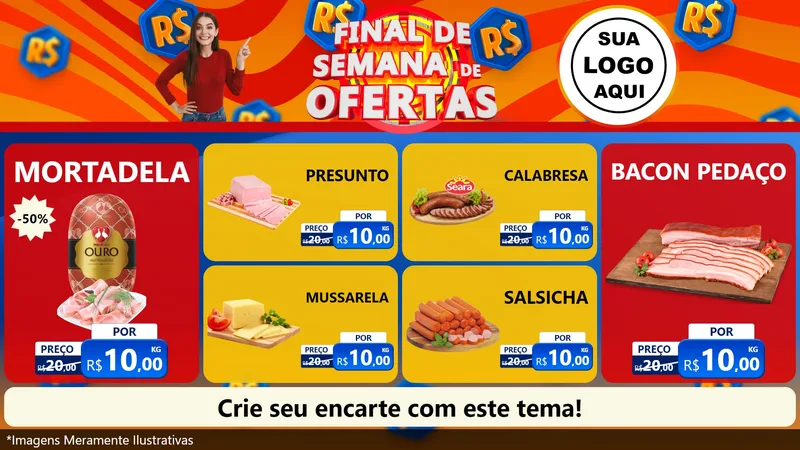 Modelo de TV para TV Horizontal com o tema Final de Semana de Ofertas para Frios e Laticínios