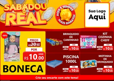 Modelo de Encarte para Encarte A4 Horizontal com o tema Sabadou do Real para Brinquedos