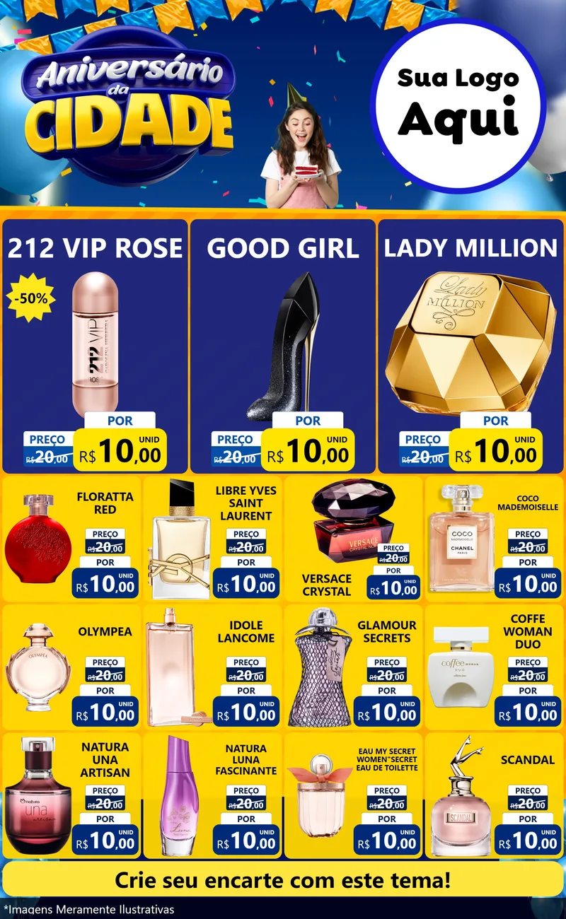 Modelo de Encarte para Encarte Grande com o tema Aniversário da Cidade para Perfumes
