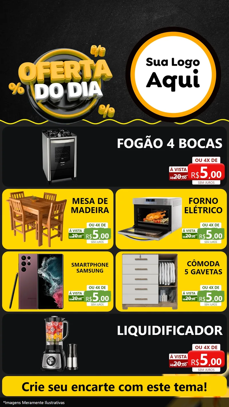 Modelo de TV para TV Vertical com o tema Oferta Do Dia para Móveis e Eletro