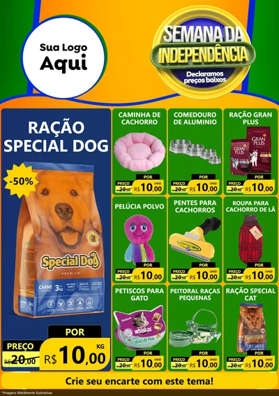 Modelo de Encarte para Encarte A4 Vertical com o tema Semana da Independência Declaramos Preços Baixos para Pet Shop