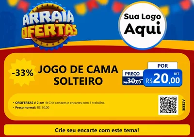 Modelo de Cartaz para Cartaz A4 Horizontal com o tema Arraiá de Ofertas - Junina para Cama, Mesa e Banho
