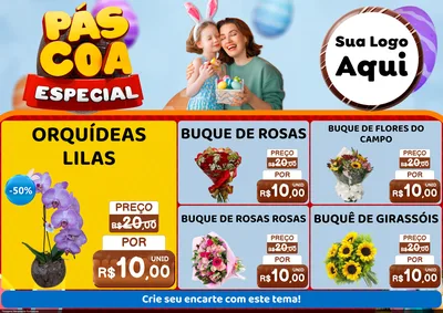 Modelo de Encarte para Encarte A4 Horizontal com o tema Páscoa Especial para Floricultura e jardim