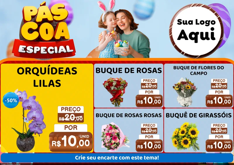Modelo de Encarte para Encarte A4 Horizontal com o tema Páscoa Especial para Floricultura e jardim