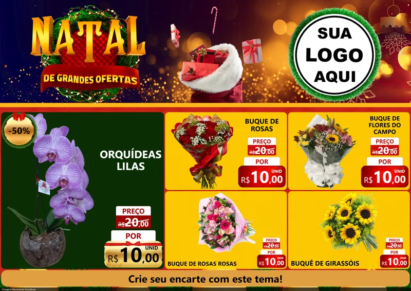 Modelo de Encarte para Encarte A4 Horizontal com o tema Natal de Grandes Ofertas para Floricultura e jardim