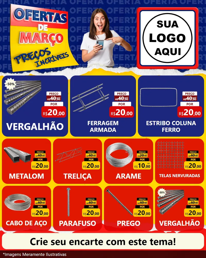 Modelo de Rede Social para Feed Instagram com o tema Ofertas de Março - Preços Incríveis para Ferragens