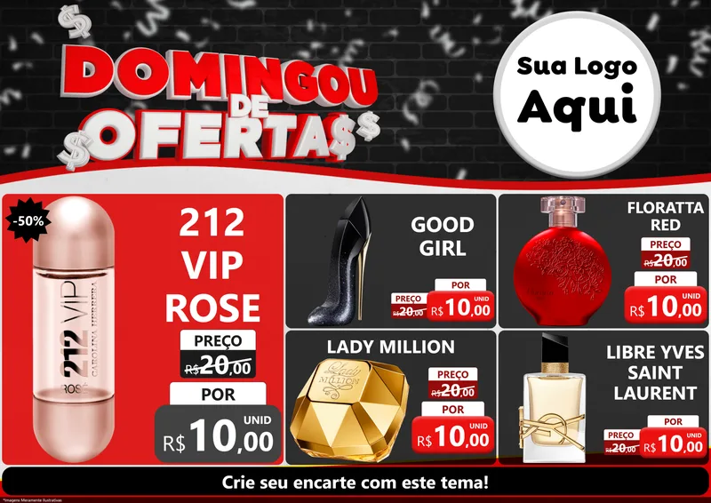 Modelo de Encarte para Encarte A4 Horizontal com o tema Domingou de Ofertas para Perfumes