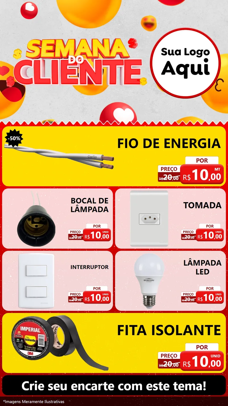 Modelo de TV para TV Vertical com o tema Semana do Cliente para Materiais Elétricos