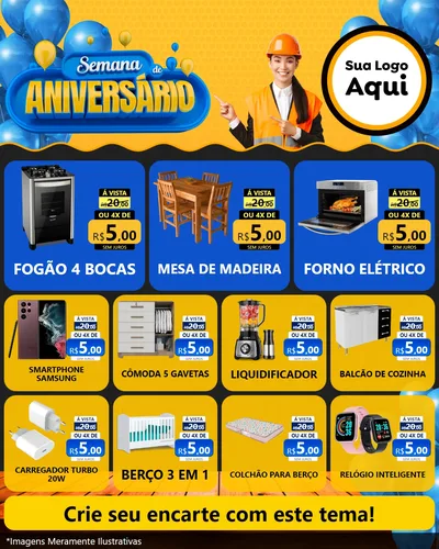 Modelo de Rede Social para Feed Instagram com o tema Semana de Aniversário para Móveis e Eletro