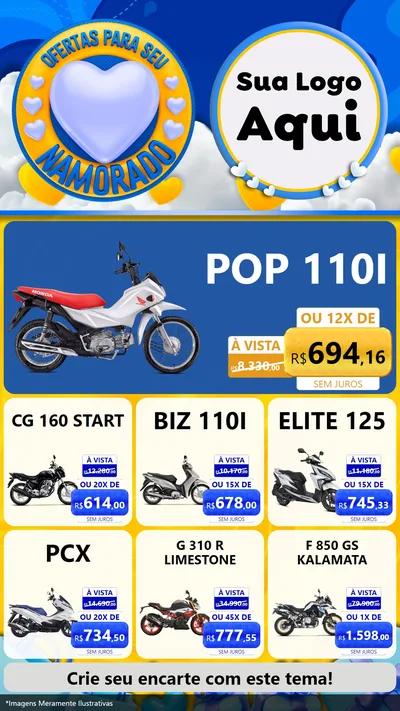 Modelo de Rede Social para Stories com o tema Ofertas Para Seu Namorado para Concessionaria de Motos