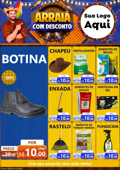 Modelo de Encarte para Encarte A4 Vertical com o tema Arraiá Com Desconto para Agropecuária