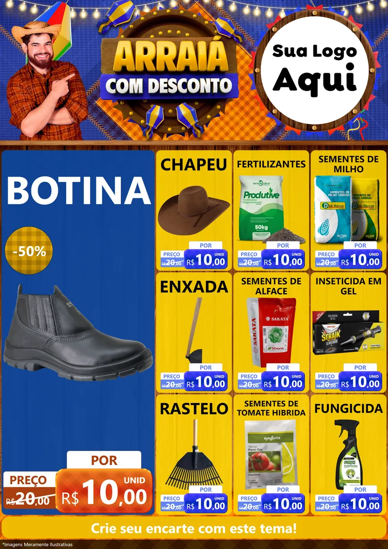 Modelo de Encarte para Encarte A4 Vertical com o tema Arraiá Com Desconto para Agropecuária