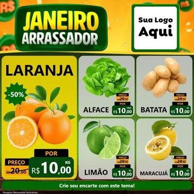 Modelo de Rede Social para Feed Facebook com o tema Janeiro Arrasador para Hortifrúti
