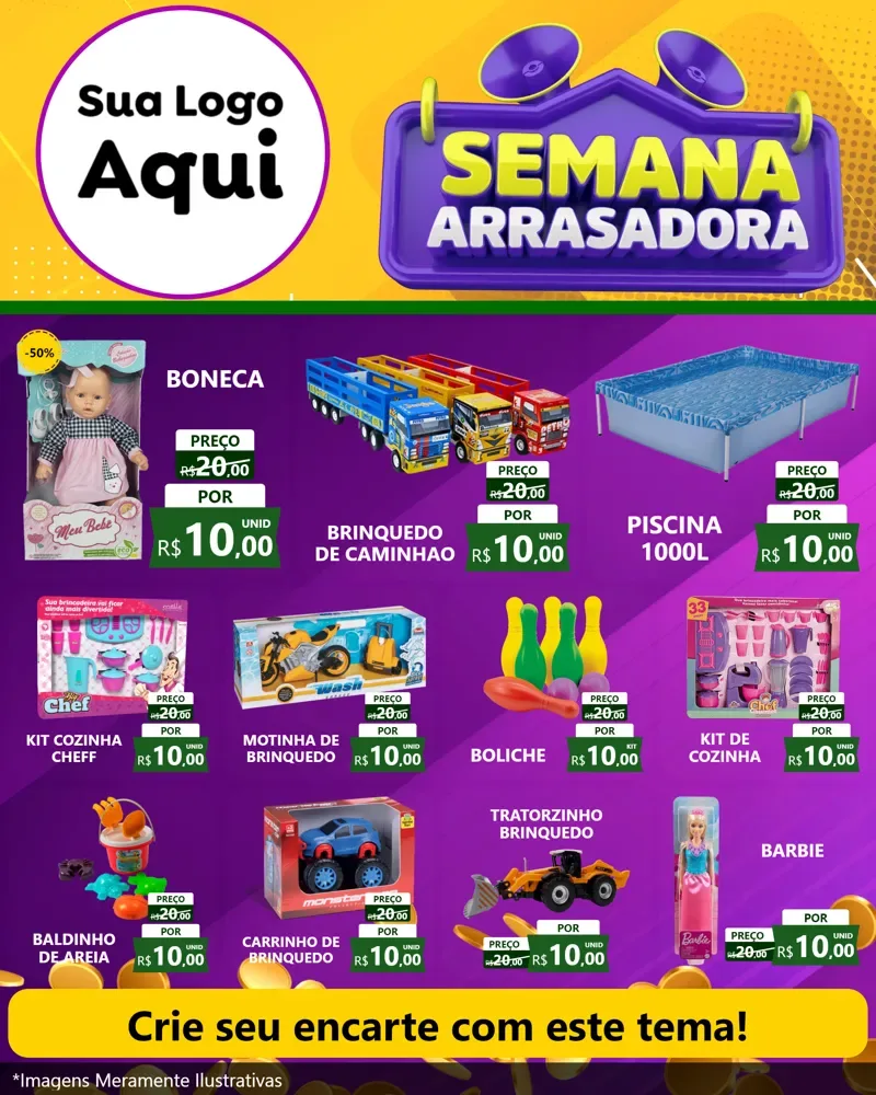 Modelo de Rede Social para Feed Instagram com o tema Semana Arrasadora para Brinquedos