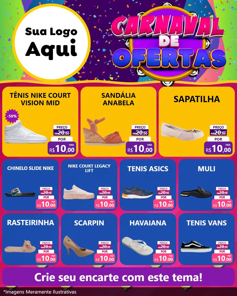Modelo de Rede Social para Feed Instagram com o tema Carnaval de Ofertas para Calçados