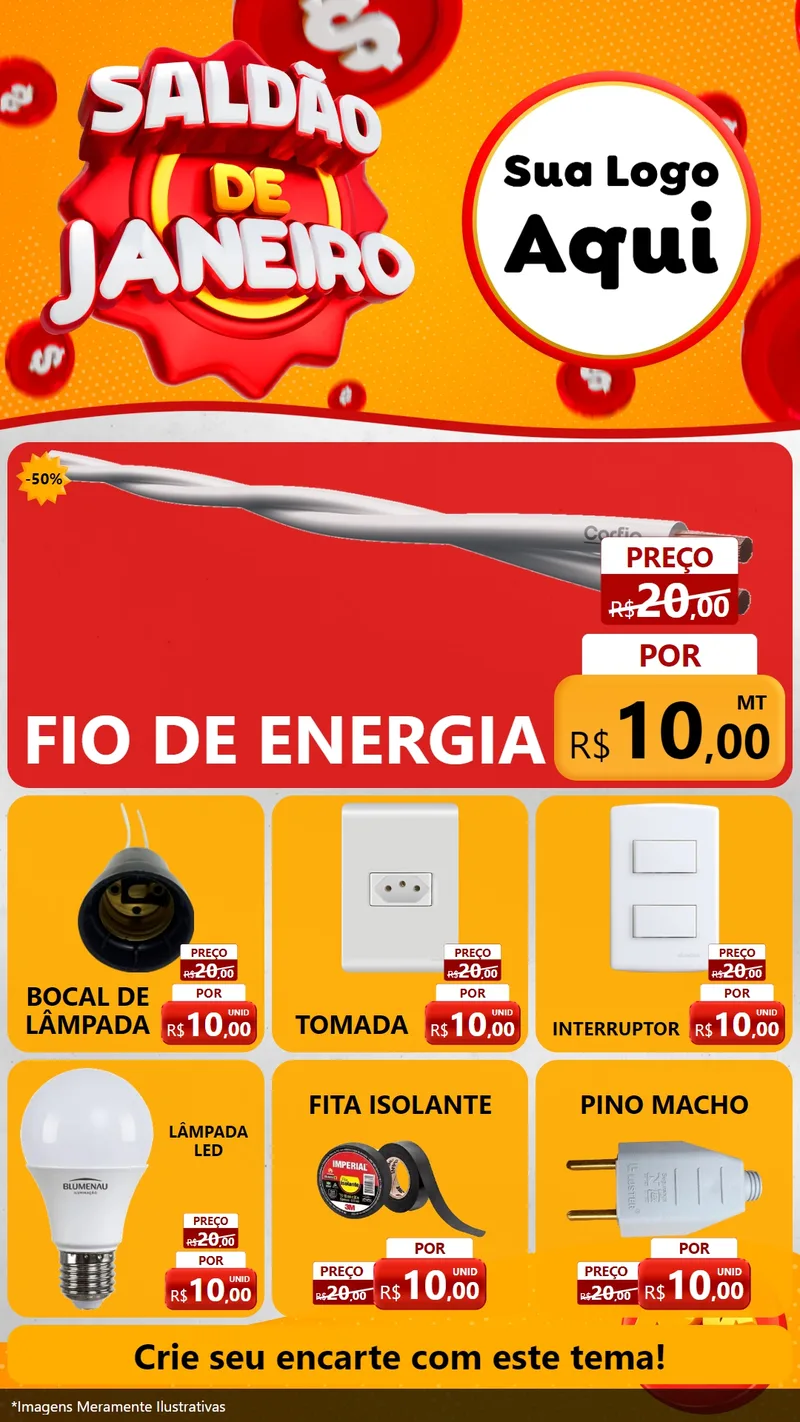 Modelo de Rede Social para Stories com o tema Saldão de Janeiro para Materiais Elétricos