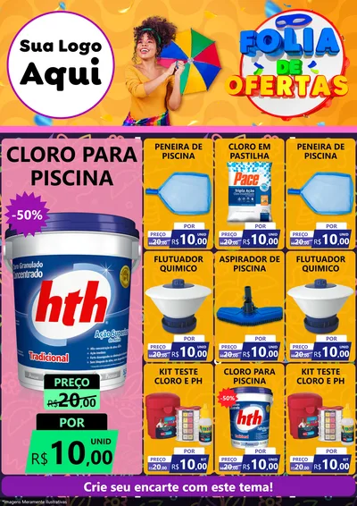 Modelo de Encarte para Encarte A4 Vertical com o tema Folia de Ofertas para Produtos para Piscina