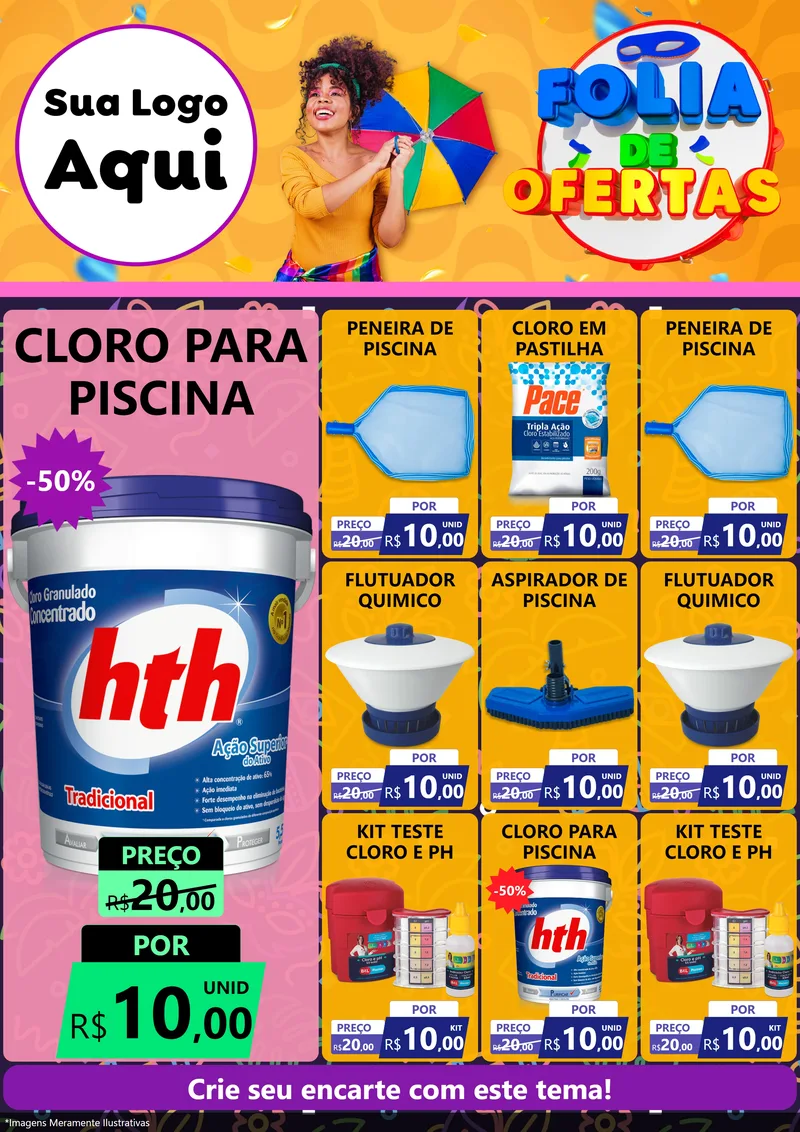 Modelo de Encarte para Encarte A4 Vertical com o tema Folia de Ofertas para Produtos para Piscina