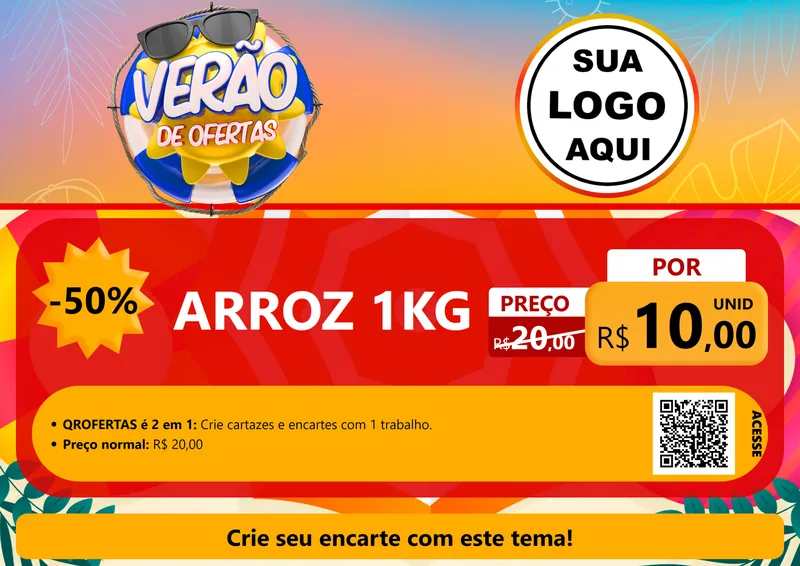 Modelo de Cartaz para Cartaz A4 Horizontal com o tema Verão de Ofertas para Supermercado