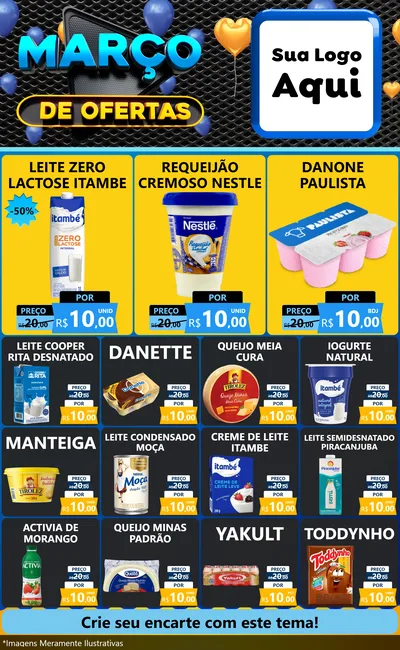 Modelo de Encarte para Encarte Grande com o tema Março de Ofertas para Frios e Laticínios
