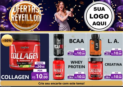Modelo de Encarte para Encarte A4 Horizontal com o tema Ofertas de Réveillon para Suplementos alimentares