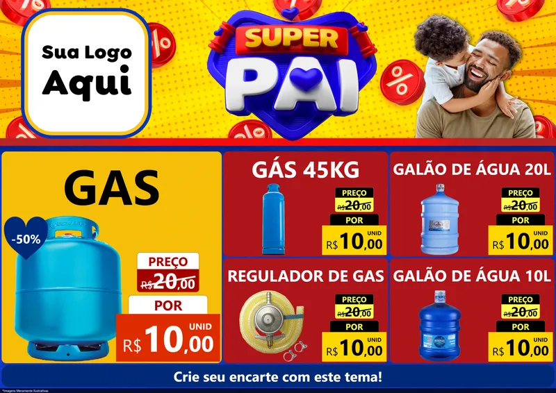 Modelo de Encarte para Encarte A4 Horizontal com o tema Super Pai para Água e gás