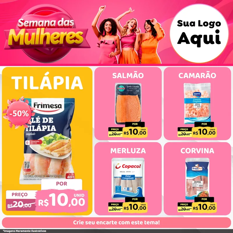 Modelo de Rede Social para Feed Facebook com o tema Semana das Mulheres para Peixaria