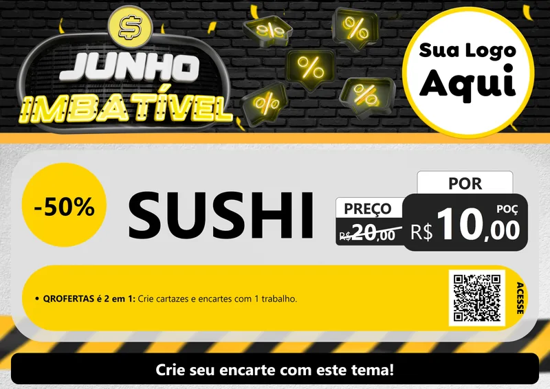 Modelo de Cartaz para Cartaz A4 Horizontal com o tema Junho Imbatível para Comida japonesa