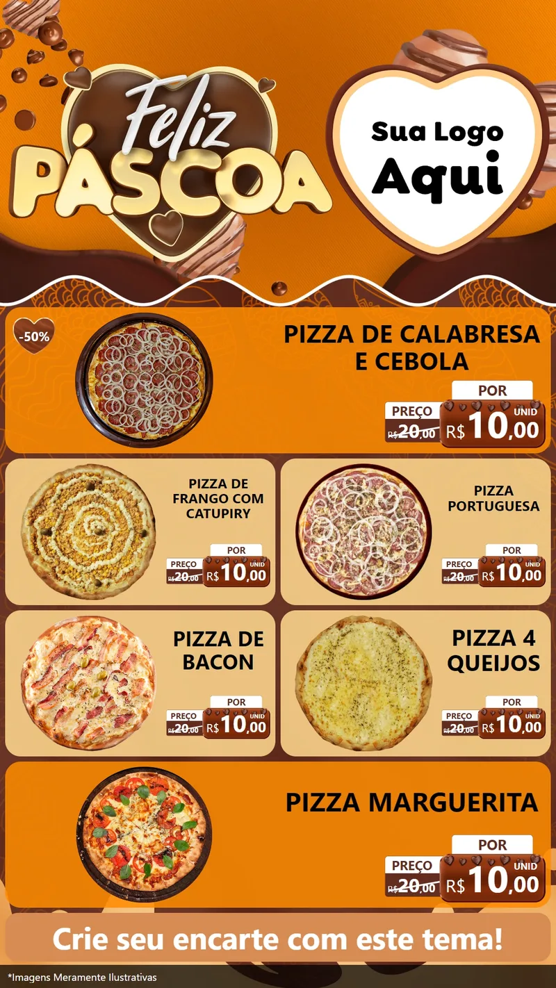 Modelo de TV para TV Vertical com o tema Feliz Páscoa para Pizzaria