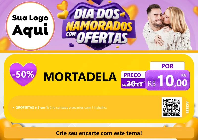 Modelo de Cartaz para Cartaz A4 Horizontal com o tema Dia Dos Namorados Com Ofertas para Frios e Laticínios