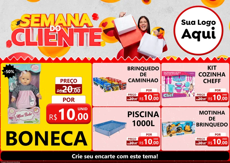 Modelo de Encarte para Encarte A4 Horizontal com o tema Semana do Cliente para Brinquedos