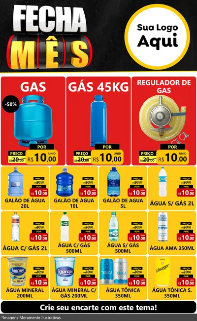 Modelo de Encarte para Encarte Grande com o tema Fecha Mês para Água e gás