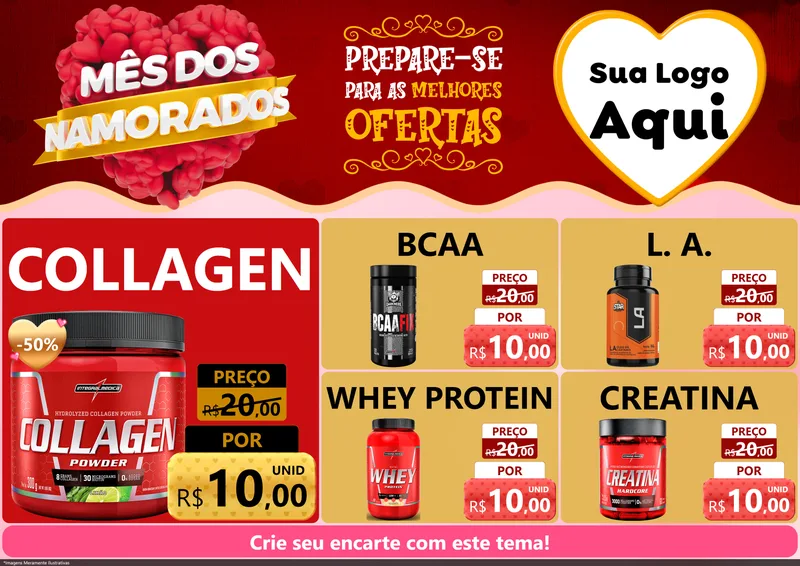 Modelo de Encarte para Encarte A4 Horizontal com o tema Mês dos Namorados para Suplementos alimentares