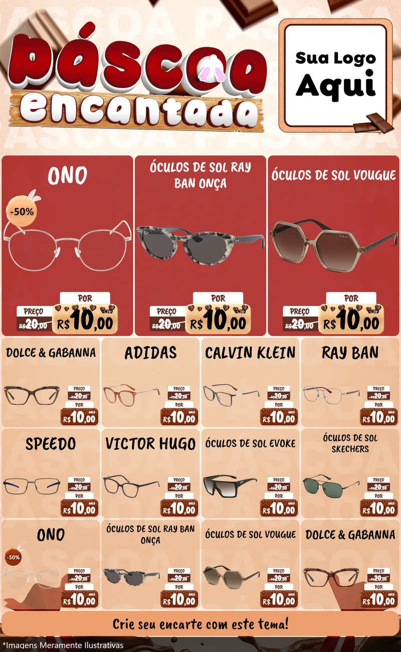 Modelo de Encarte para Encarte Grande com o tema Páscoa Encantada para Óticas