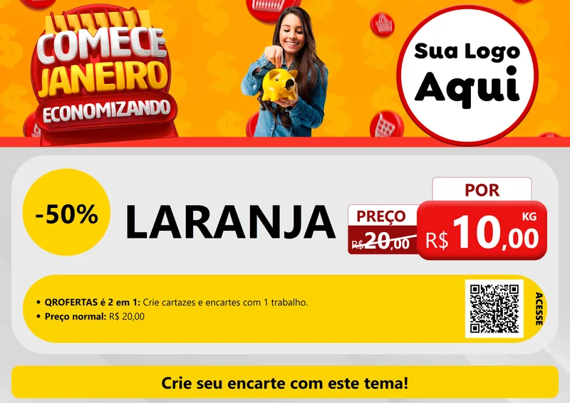 Modelo de Cartaz para Cartaz A4 Horizontal com o tema Comece Janeiro Economizando para Hortifrúti