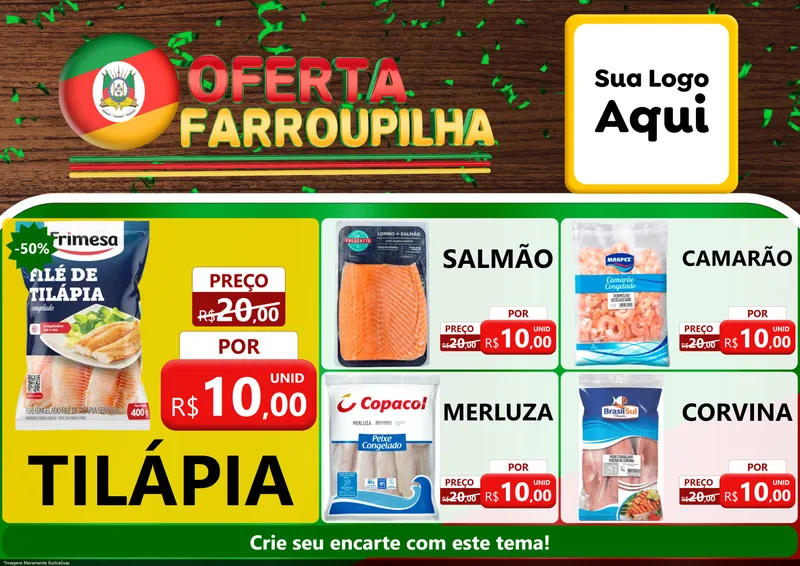 Modelo de Encarte para Encarte A4 Horizontal com o tema Oferta Farroupilha para Peixaria